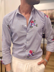 CAMICIA SLIM RIGO STRETTO RICAMO FIORE