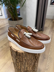 MOCASSINO CUOIO CON NAPPINE BEIGE