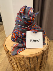 PASHMINA FANTASIA CERCHI E ROMBI FONDO GRIGIO