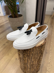 MOCASSINO BIANCO CON NAPPINE BLUE