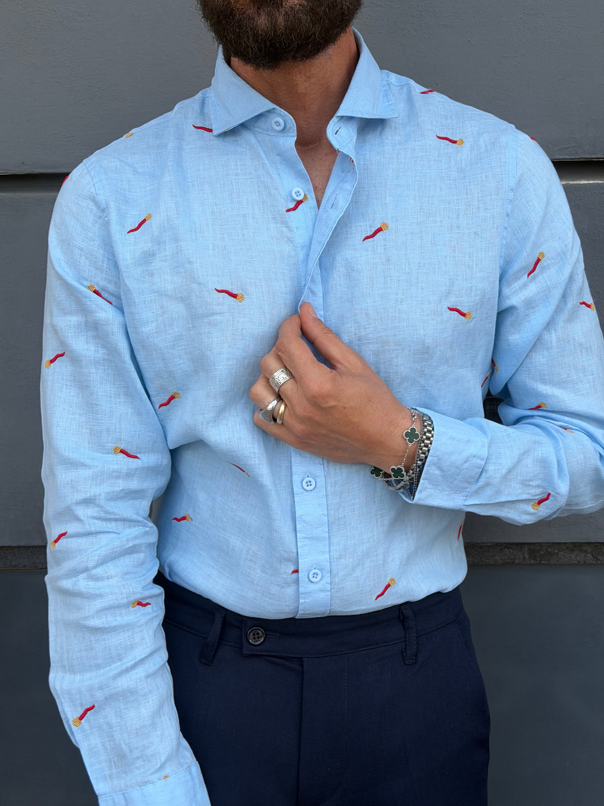 CAMICIA MALESIA PURO LINO FANTASIA CORNI
