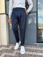 PANTALONE CALDO COTONE CON CINTURINO ALTO FIBIA LATERALE E PIEGA INGLESE.