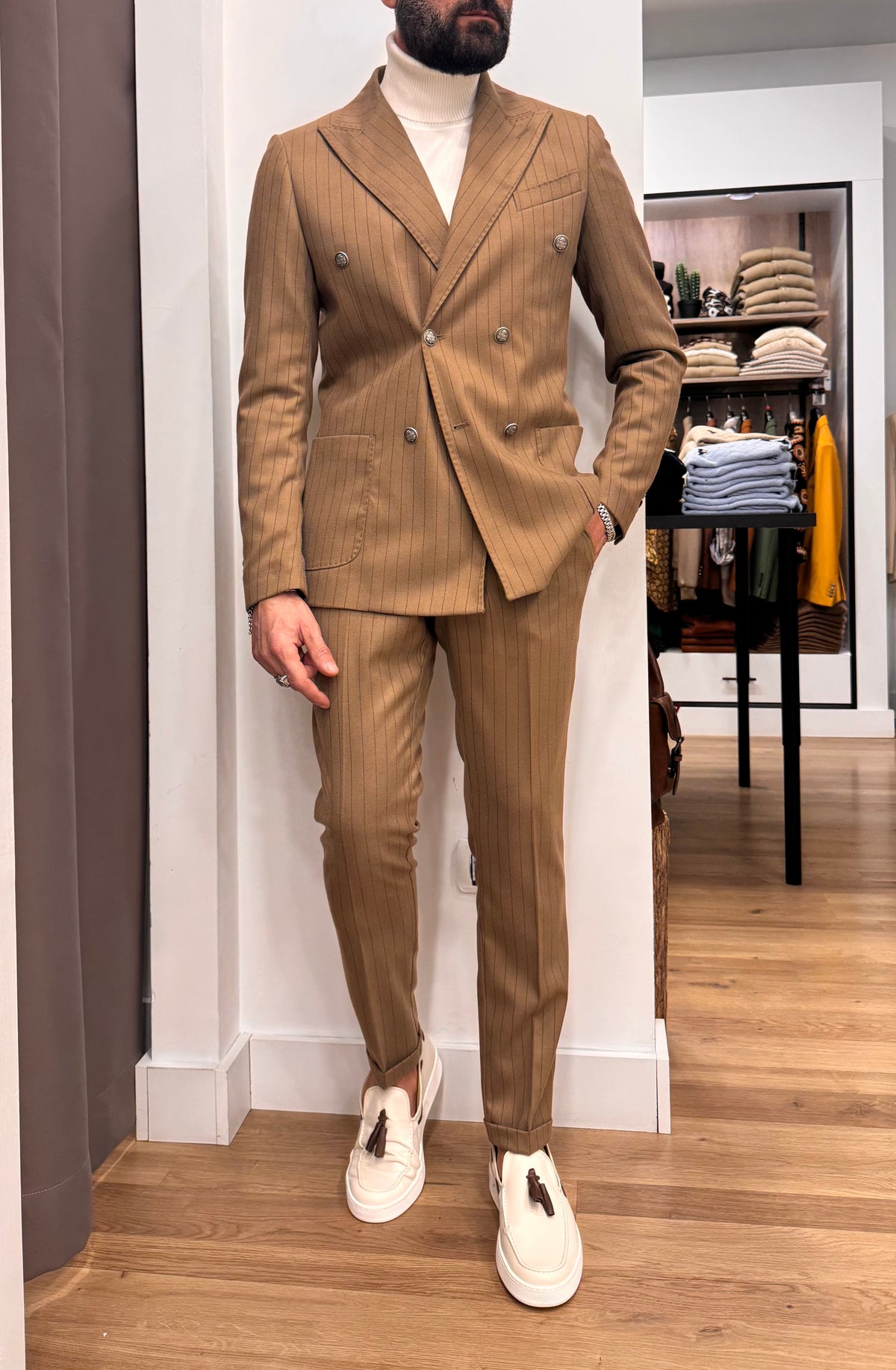 ABITO DOPPIO PETTO RIGA STRETTA  BOTTONE METALLO