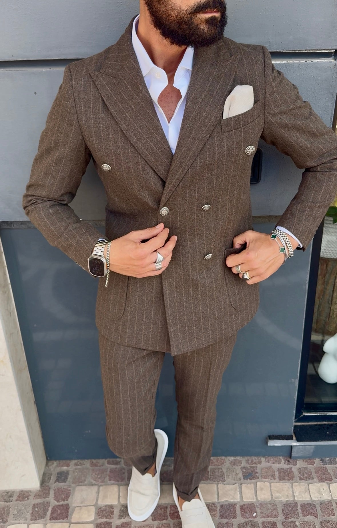 ABITO DOPPIO PETTO GESSATO LANA