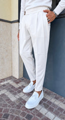 PANTALONE CALDO COTONE CON CINTURINO ALTO FIBIA LATERALE E PIEGA INGLESE.