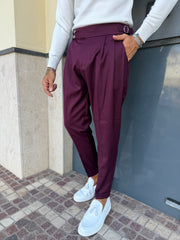 PANTALONE CALDO COTONE CON CINTURINO ALTO FIBIA LATERALE E PIEGA INGLESE.