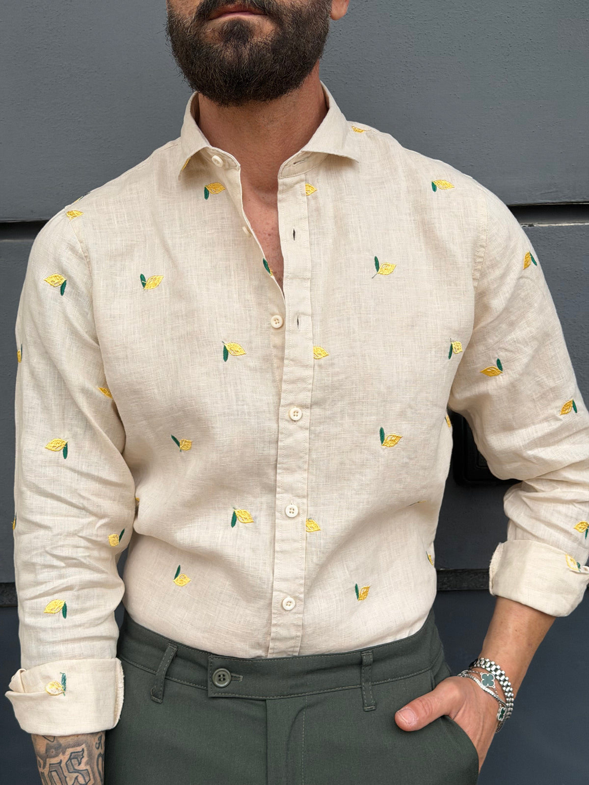 CAMICIA MALLORCA PURO LINO FANTASIA LIMONI