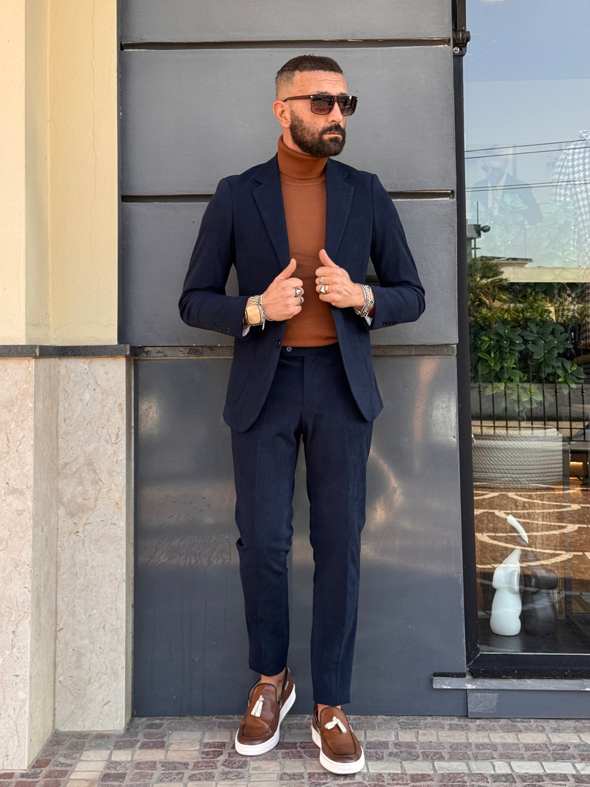 ABITO MONOPETTO IN VELLUTO CON TASCA A TOPPA