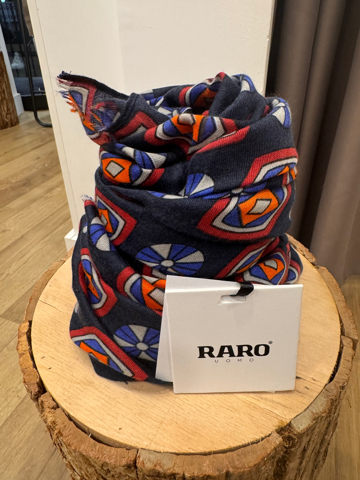 PASHMINA FANTASIA CERCHI E ROMBI FONDO BLU