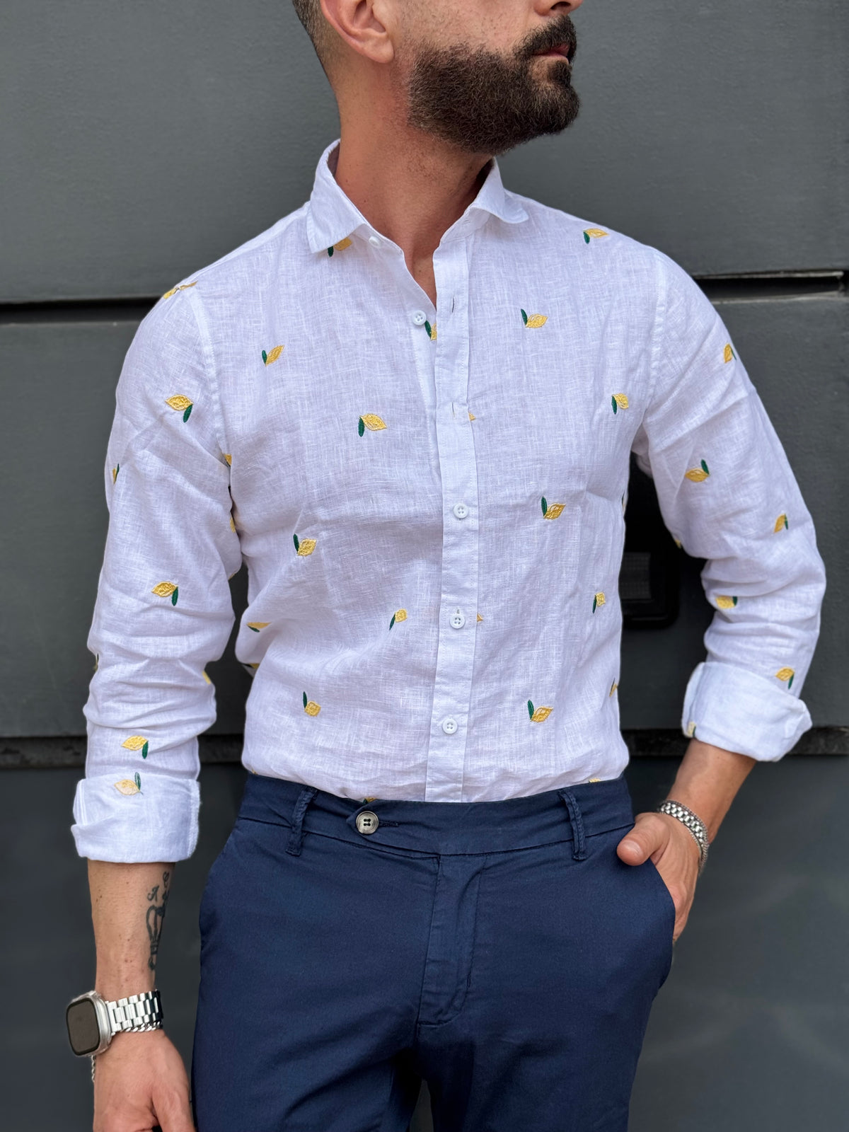 CAMICIA IN LINO CON FANTASIA