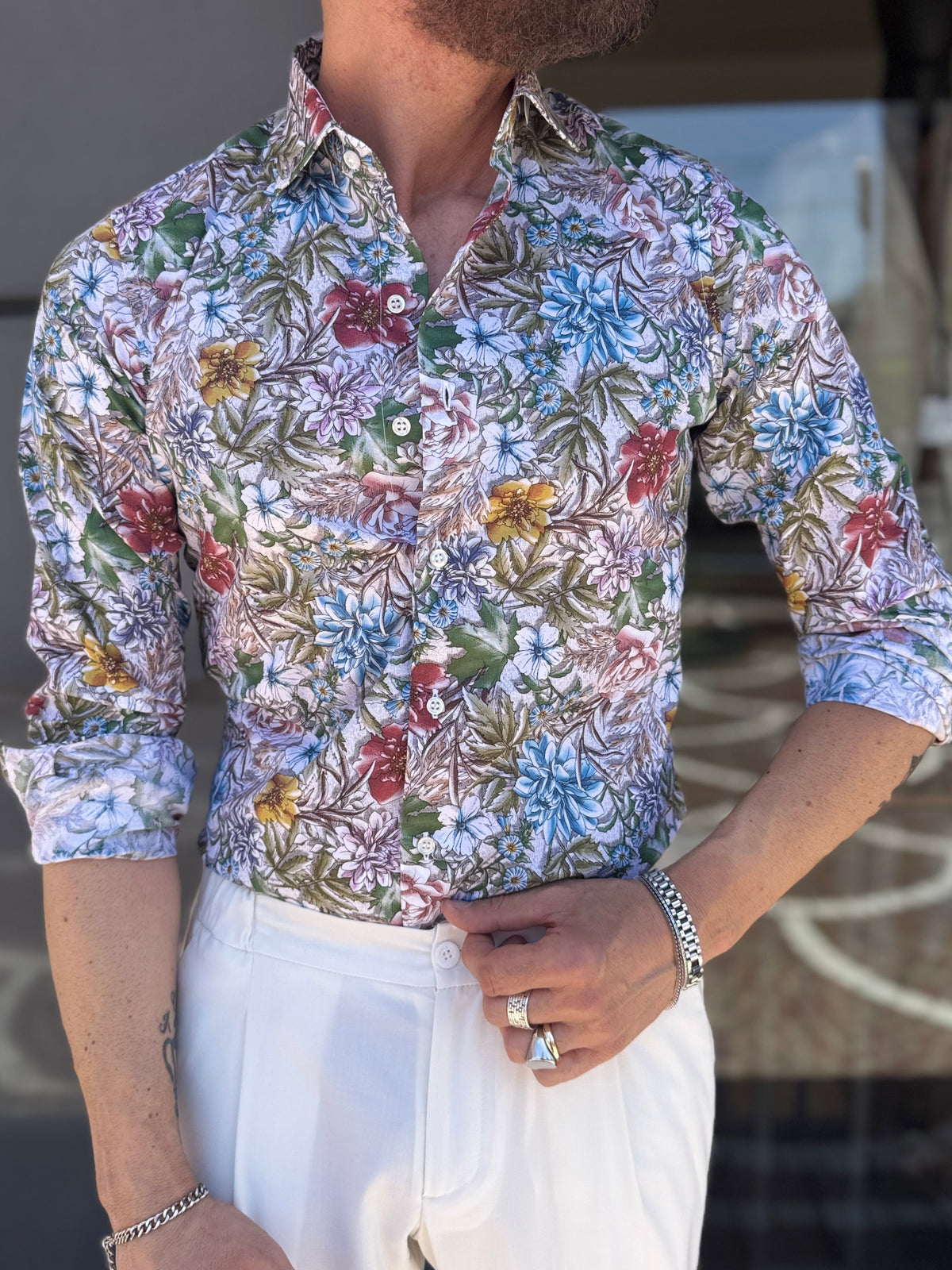 CAMICIA COTONE FANTASIA FOGLIA VERDE