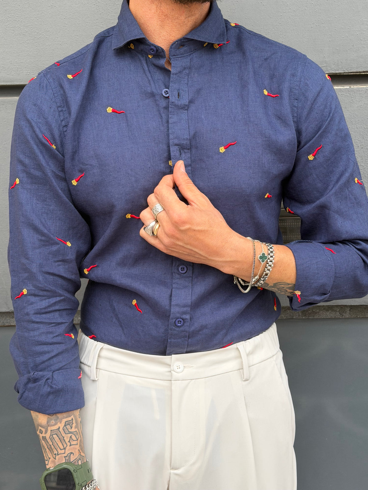 CAMICIA MALESIA PURO LINO FANTASIA CORNI